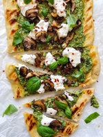 Grilled Pizza with Pesto, Mushrooms and Garlic Oil
