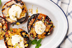 Grilled Peaches with Creme Fraiche, Pistachio and Tangy Honey Drizzle