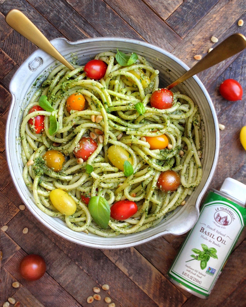 Easy Pesto Pasta with Basil Oil La Tourangelle