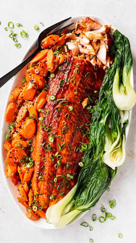 Gochujang Glazed Salmon With Bok Choy And Carrots
