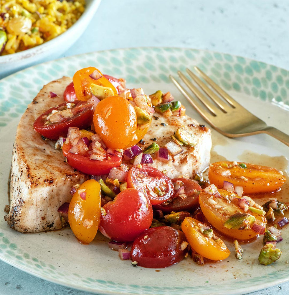 Seared swordfish with tomato salsa