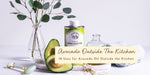 La Tourangelle avocado oil next to fresh avocado and a facial roller.