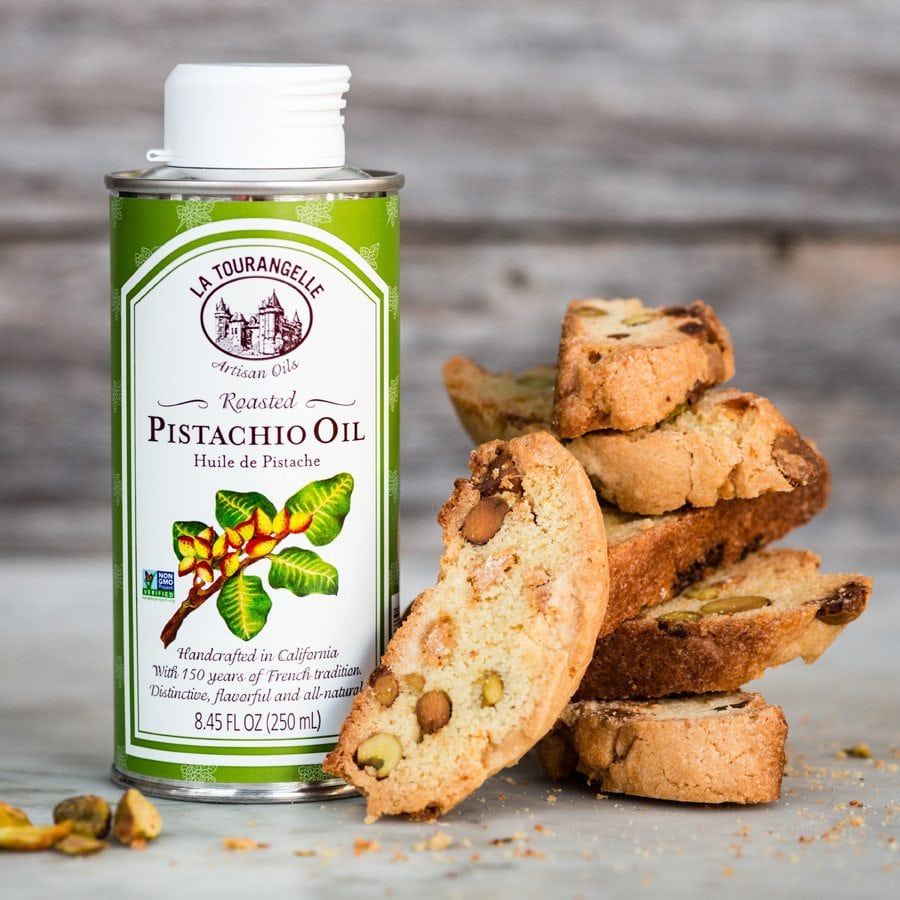 Roasted Pistachio Oil and White Chocolate Biscotti