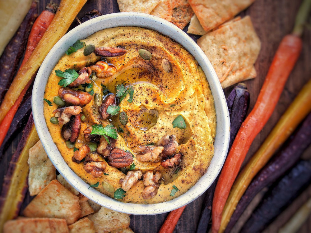 Roasted Butternut Squash Hummus with Candied Nuts