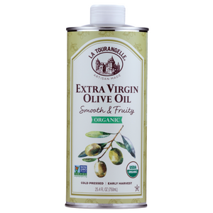 
                  
                    Front of tin can for Organic Smooth & Fruity Extra Virgin Olive Oil.
                  
                
