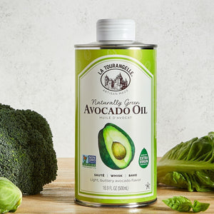 La Tourangelle's Naturally Green Avocado Oil against a neutral background