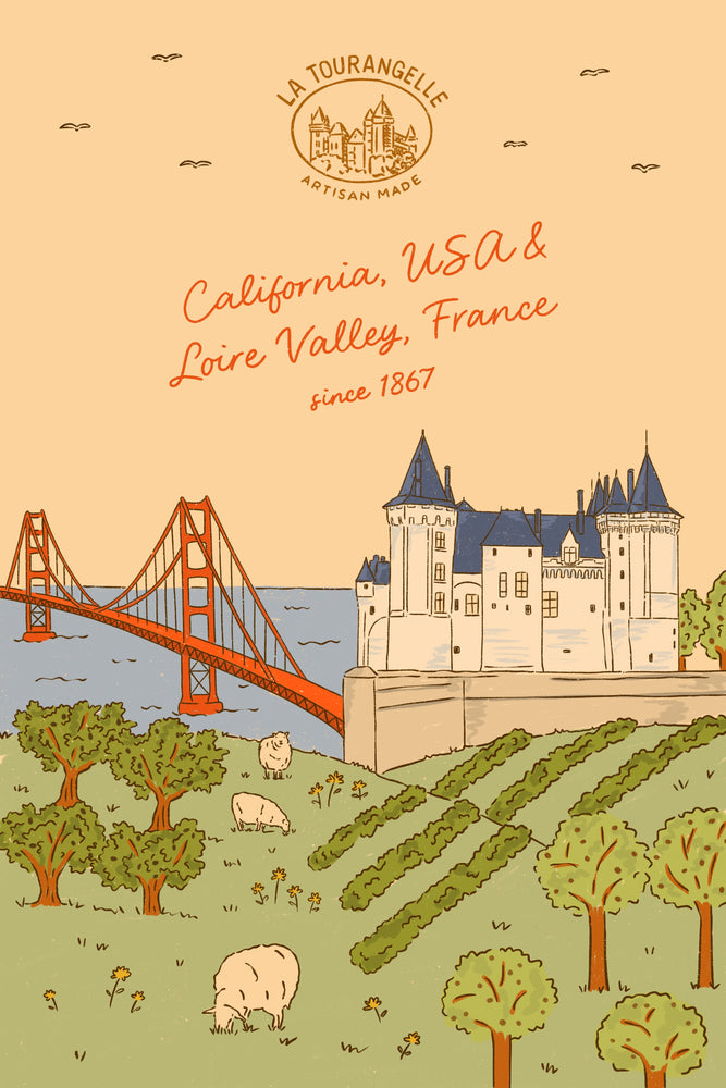 La Tourangelle Illustration – Golden Gate Bridge and Castle Poster 18 x 24