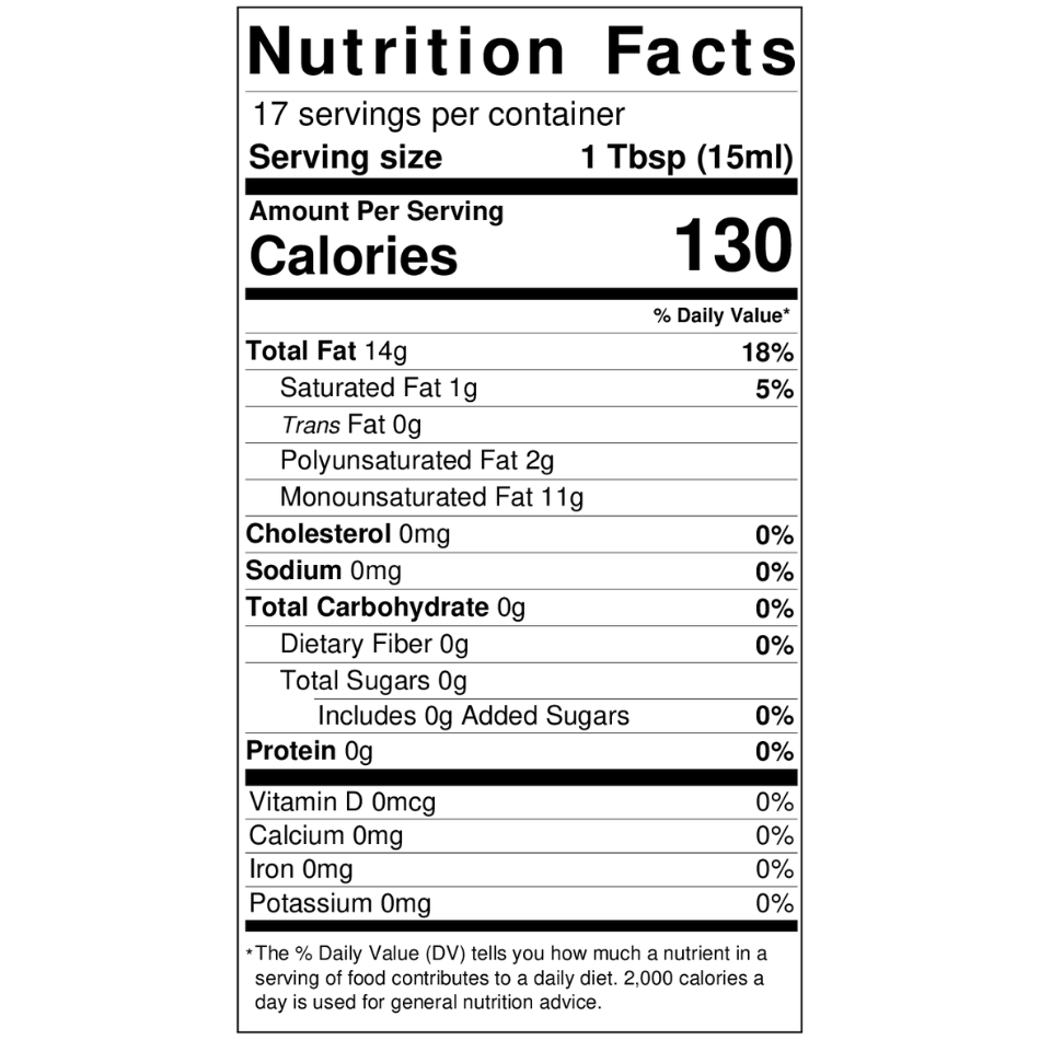 la tourangelle infused white truffle grapeseed oil nutritional fact